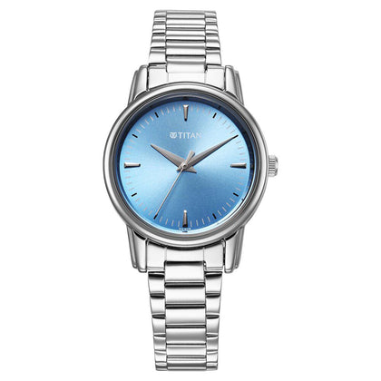 Titan Karishma Quartz Analog Blue Dial Silver Stainless Steel Strap Watch For Women