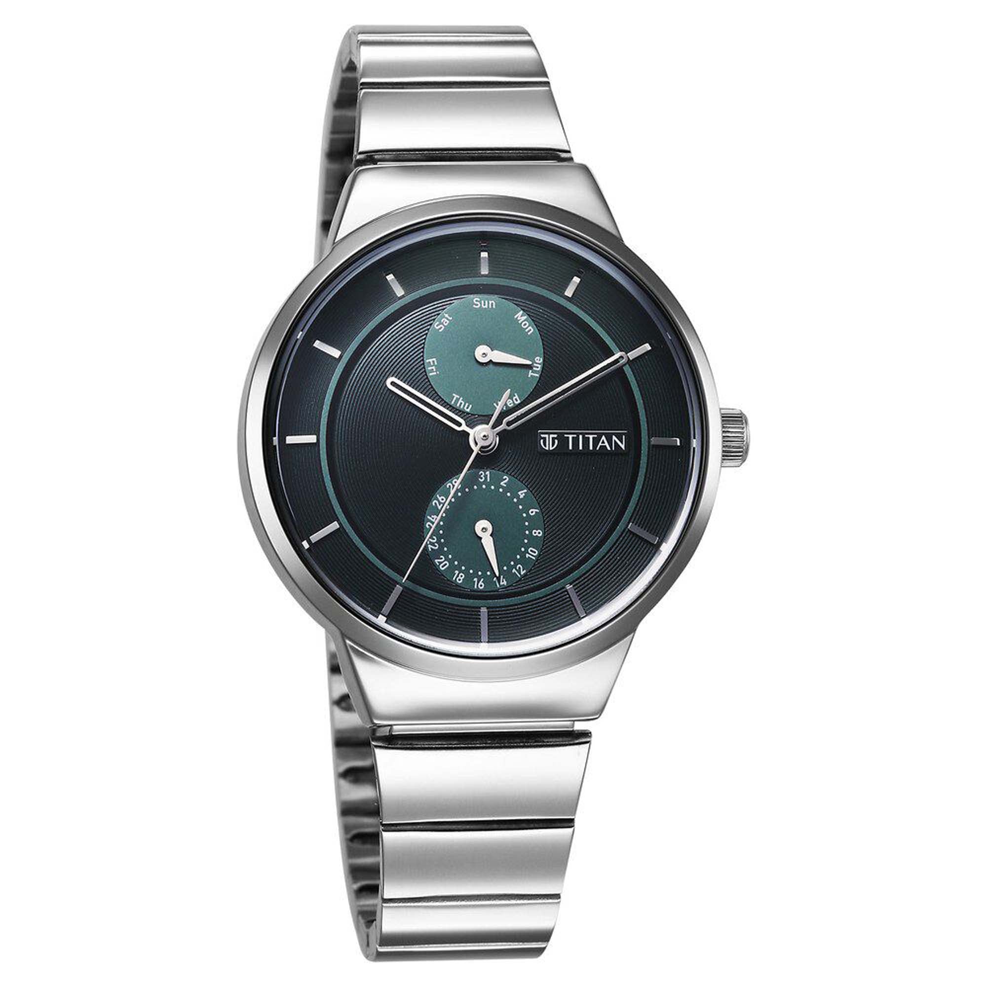 Titan Neo Multifunction Green Dial Silver Color Stainless Steel Strap Watch For Women