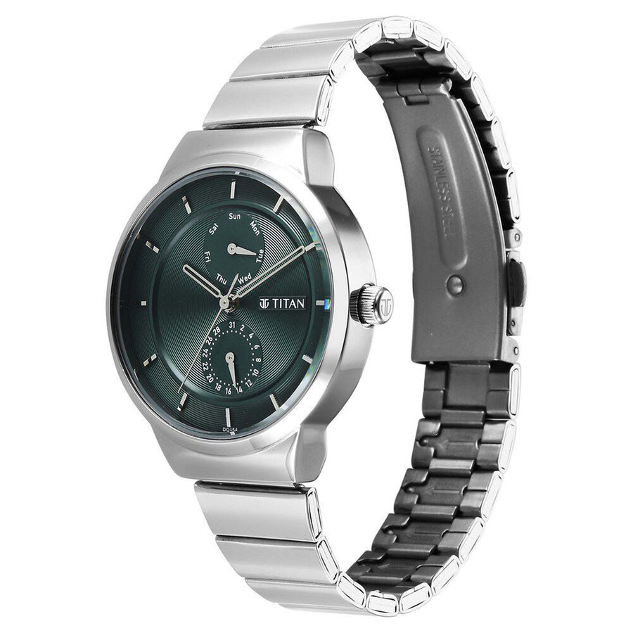 Titan Neo Multifunction Green Dial Silver Color Stainless Steel Strap Watch For Women