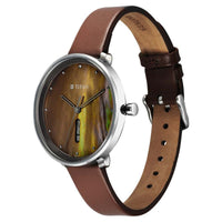 Titan Mother Of Pearl Dial Brown Leather Strap Analog with Day and Date Watch for Women