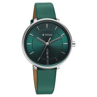 Titan Green Dial Leather Strap Analog with Day and Date Watch for Women