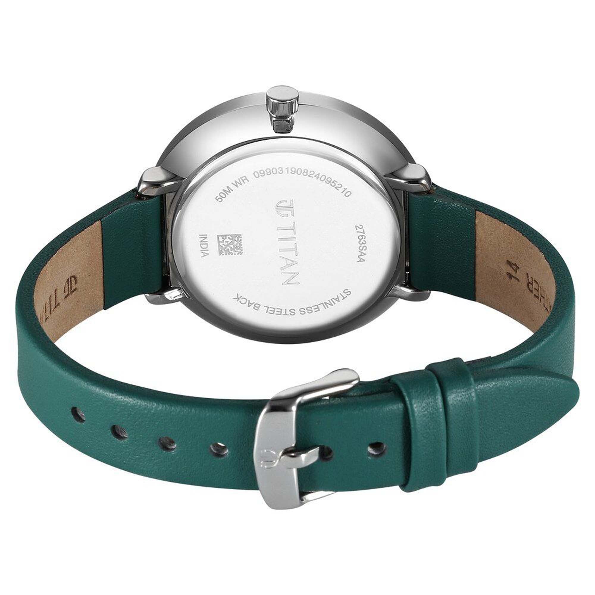 Titan Green Dial Leather Strap Analog with Day and Date Watch for Women