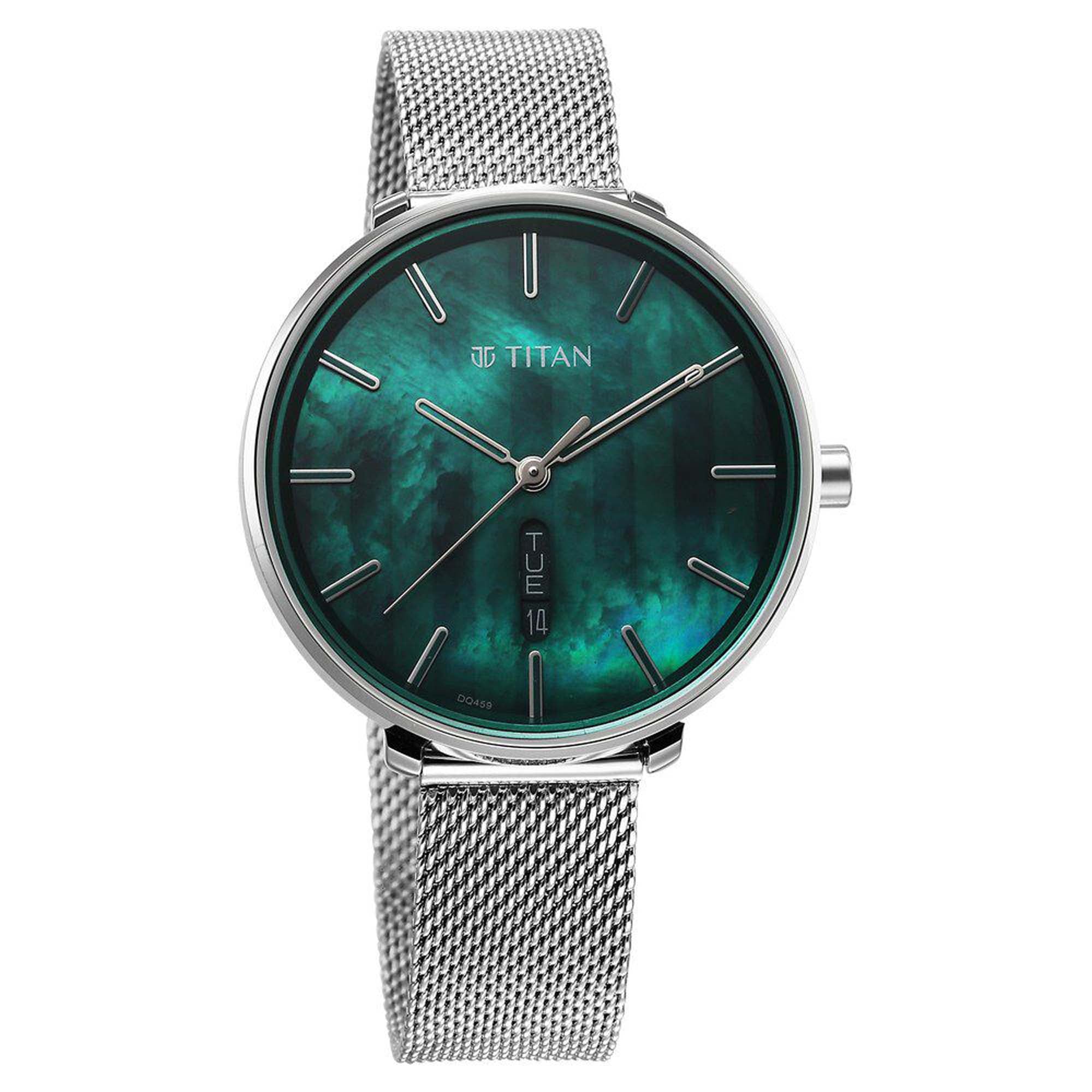 Titan Mother Of Pearl Dial Silver Stainless Steel Strap Analog with Day and Date Watch for Women