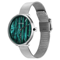 Titan Mother Of Pearl Dial Silver Stainless Steel Strap Analog with Day and Date Watch for Women
