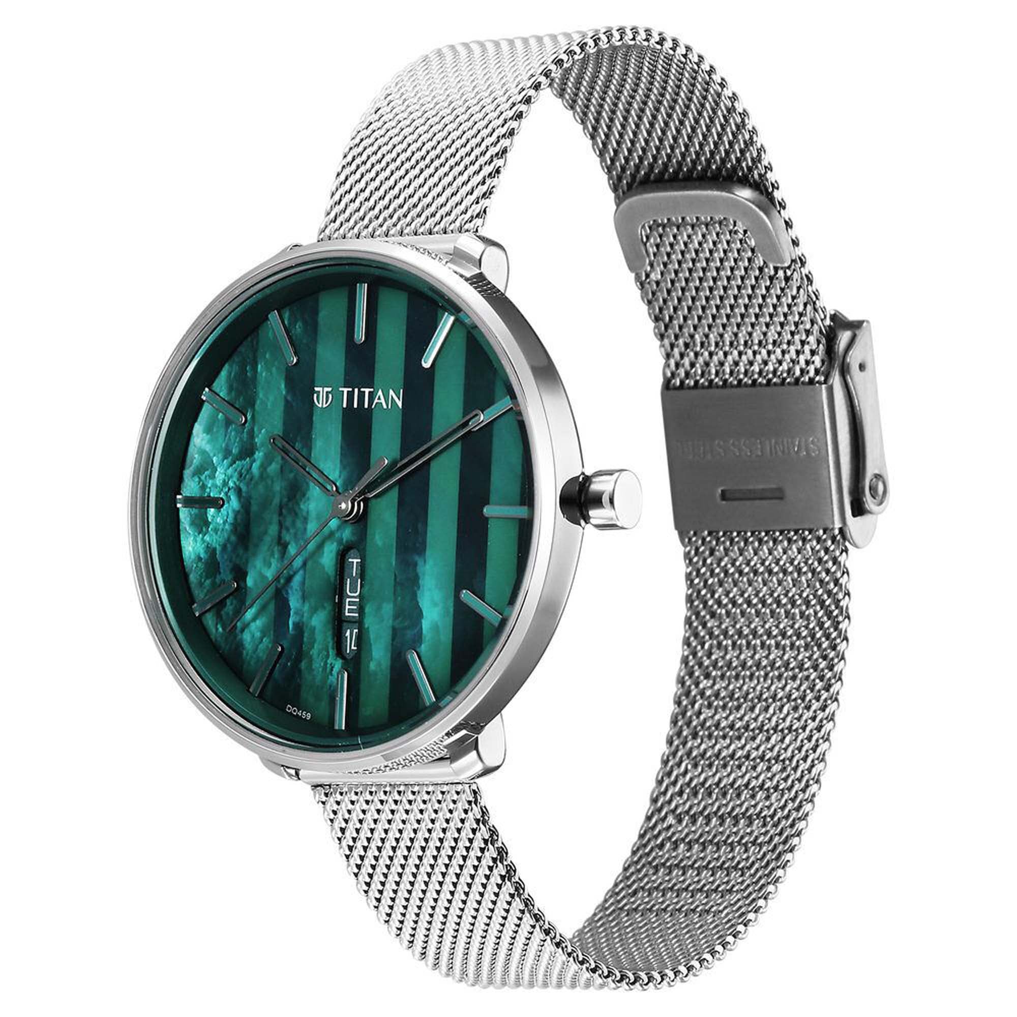 Titan Mother Of Pearl Dial Silver Stainless Steel Strap Analog with Day and Date Watch for Women