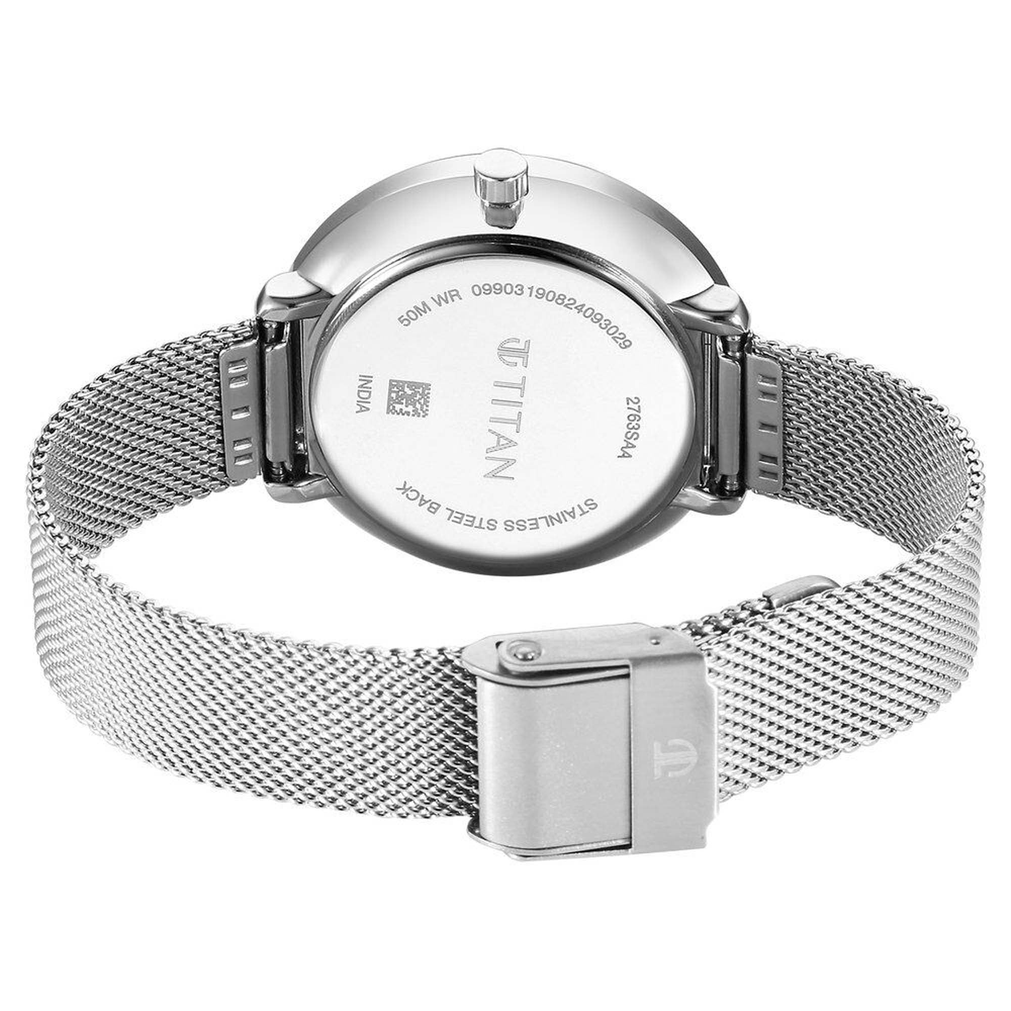 Titan Mother Of Pearl Dial Silver Stainless Steel Strap Analog with Day and Date Watch for Women