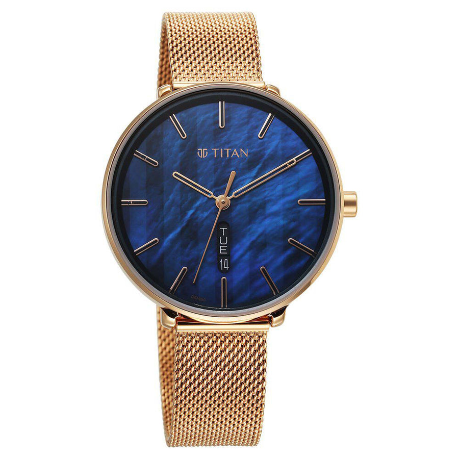 Titan Mother Of Pearl Dial Rose Gold Stainless Steel Strap Analog with Day and Date Watch for Women