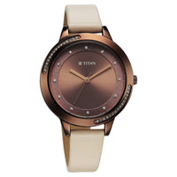 Titan Fashion Brown Dial Beige Leather Strap Analog Watch For Women