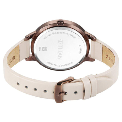 Titan Fashion Brown Dial Beige Leather Strap Analog Watch For Women