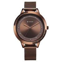 Titan Fashion Brown Dial Stainless Steel Strap Analog Watch For Women