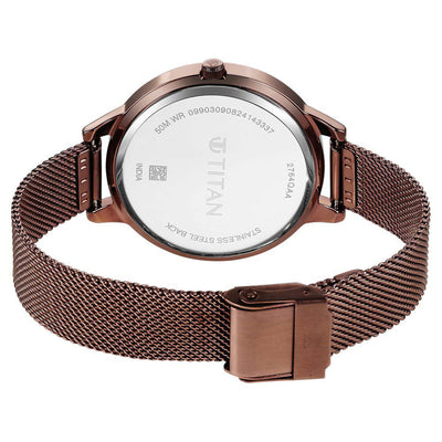 Titan Fashion Brown Dial Stainless Steel Strap Analog Watch For Women
