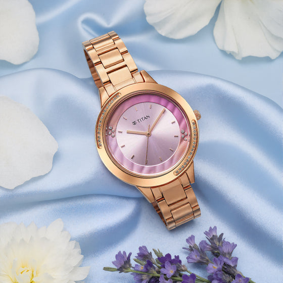 Titan Razzle Dazzle Quartz Analog Pink Dial Stainless Steel Strap Watch For Women