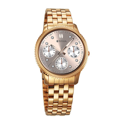 Titan Purple Sports Fashion Stainless Steel Rose Gold Round for Women