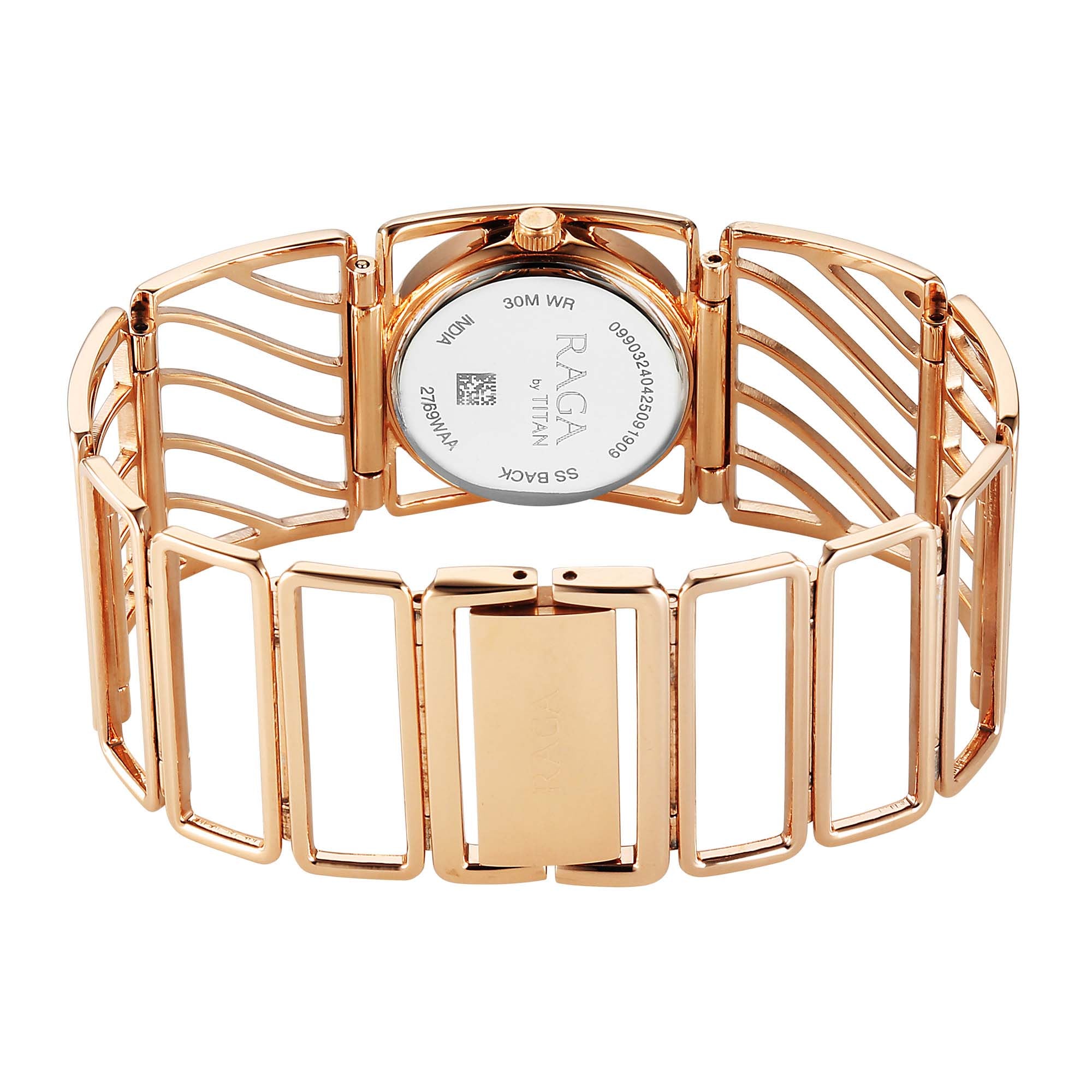 Titan Raga White Mother of Pearl Special Dial Rose Gold Metal Analog Watch for Women
