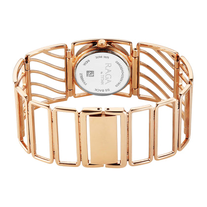 Titan Raga White Mother of Pearl Rectangle Dial Rose Gold Metal Analog Watch for Women 2769WM01