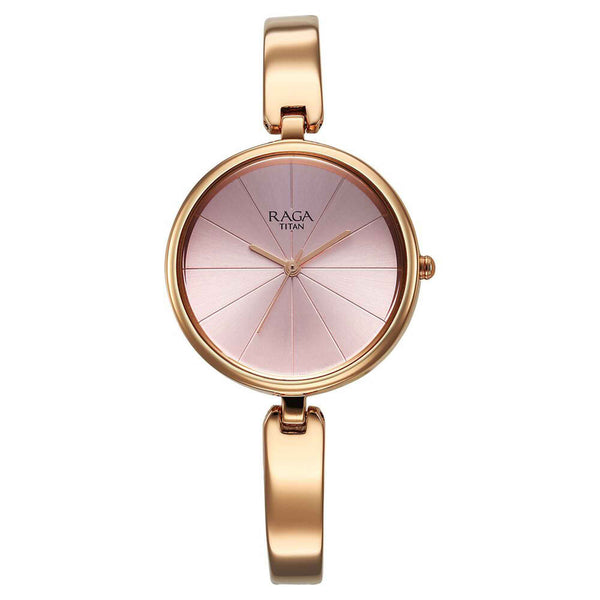 Titan Raga Showstopper Pink Dial Rose Gold Metal Strap Analog Watch for Women