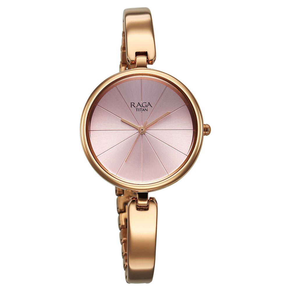 Titan Raga Showstopper Pink Dial Rose Gold Metal Strap Analog Watch for Women