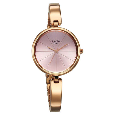 Titan Raga Showstopper Pink Dial Rose Gold Metal Strap Analog Watch for Women