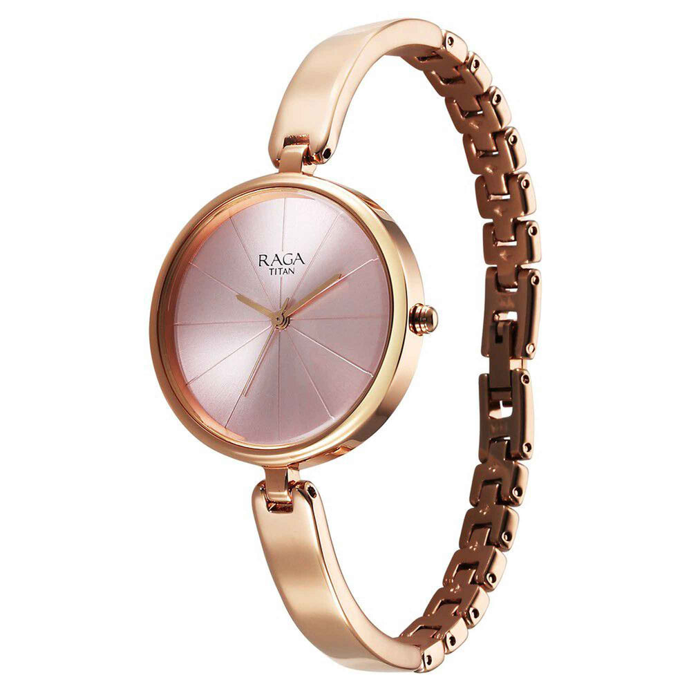 Titan Raga Showstopper Pink Dial Rose Gold Metal Strap Analog Watch for Women