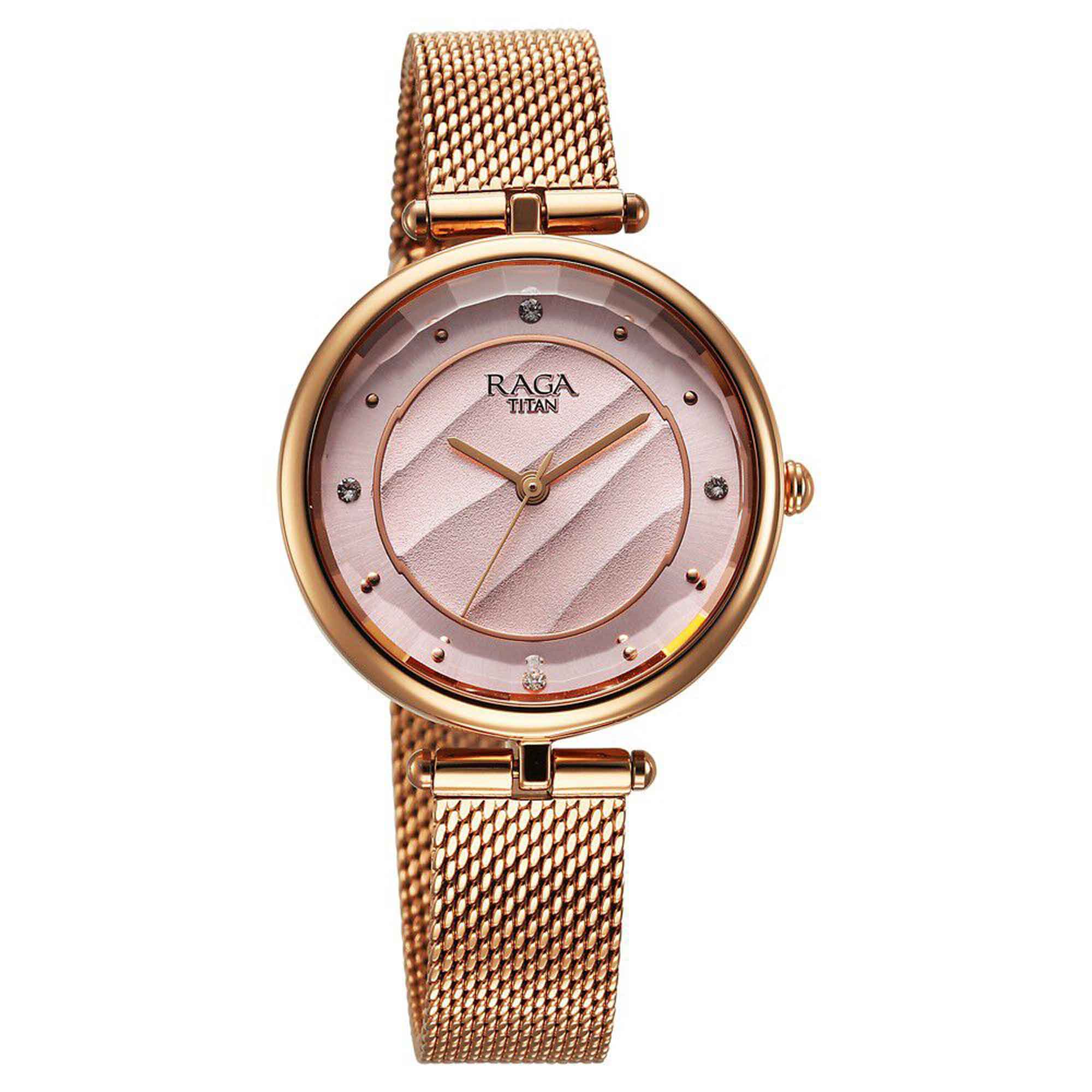 Titan Raga Showstopper Pink Dial Rose Gold Metal Strap Analog Watch For Women