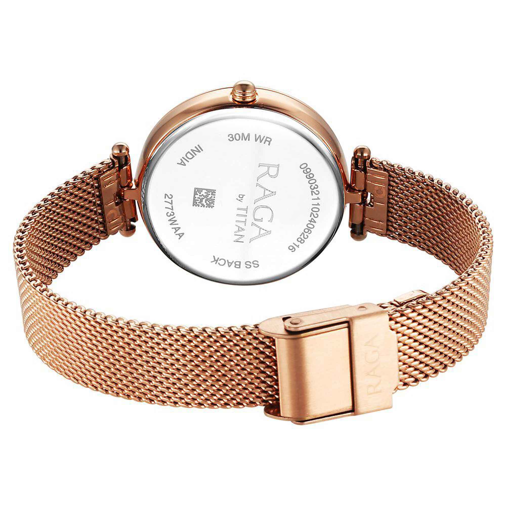 Titan Raga Showstopper Pink Dial Rose Gold Metal Strap Analog Watch For Women
