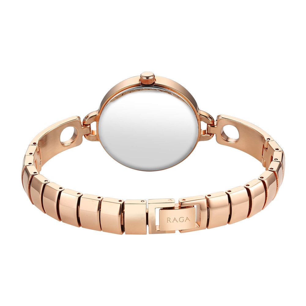 Titan Raga Mother of Pearl Dial Rose Gold Metal Strap Analog Watch for Women