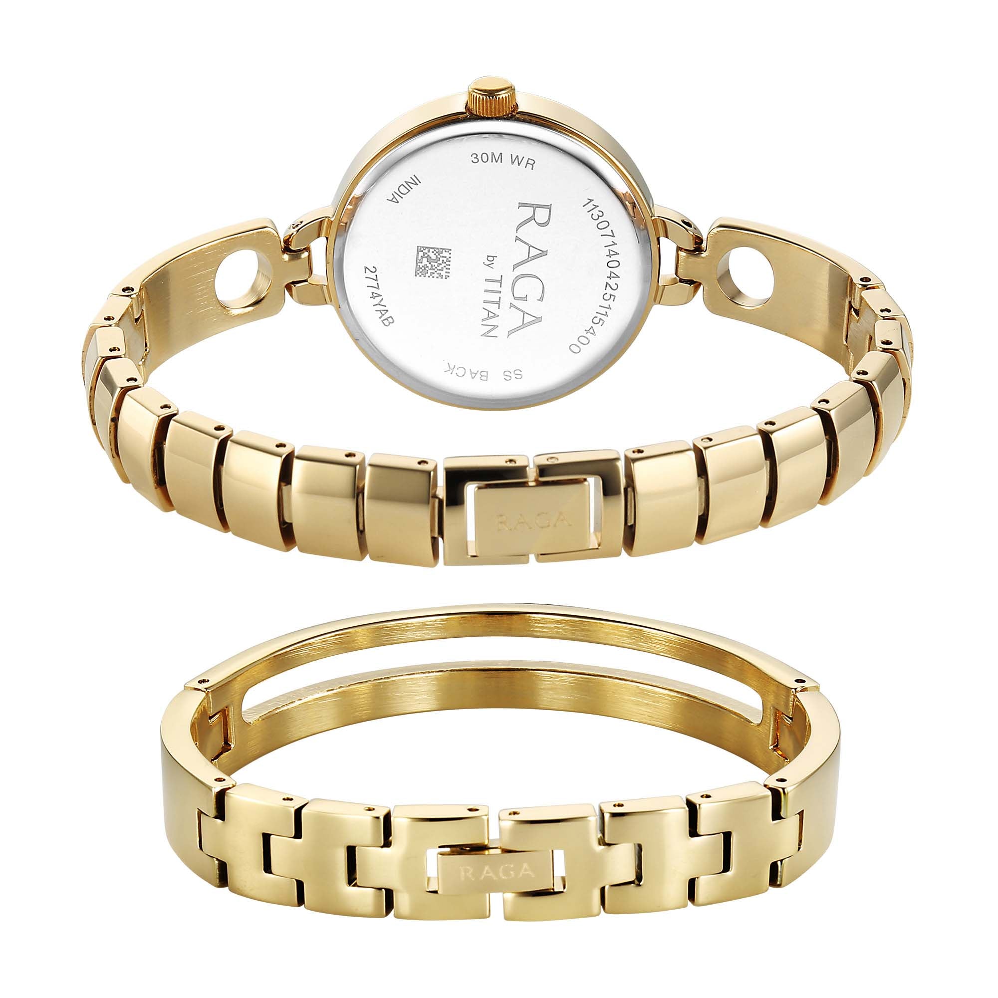 Titan Raga White Mother of Pearl Dial Gold Metal Strap Analog Watch for Women