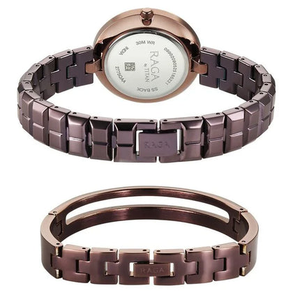 Titan Raga Brown Dial Metal Strap Analog Quartz Watch for Women