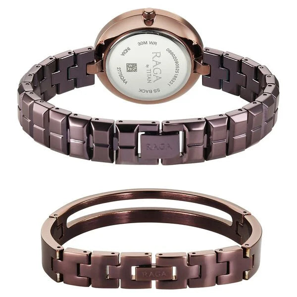 Titan Raga Brown Dial Metal Strap Analog Quartz Watch for Women