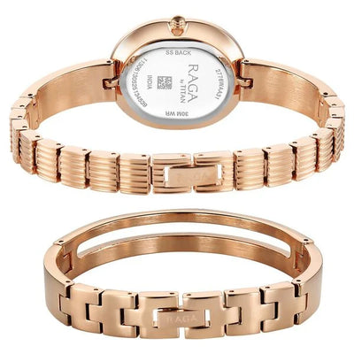 Titan Raga Rose Gold Oval Dial Metal Strap Analog Watch for Women