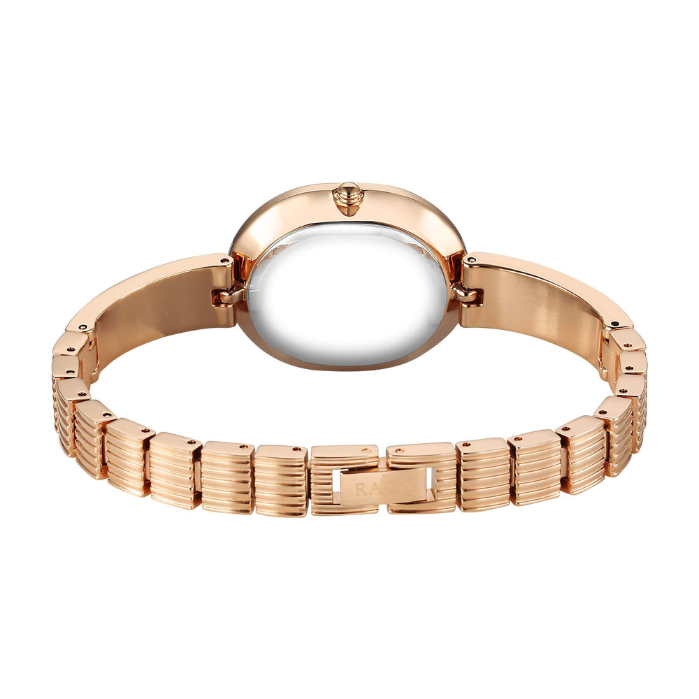 Titan Raga Rose Gold Oval Dial Metal Strap Analog Watch for Women