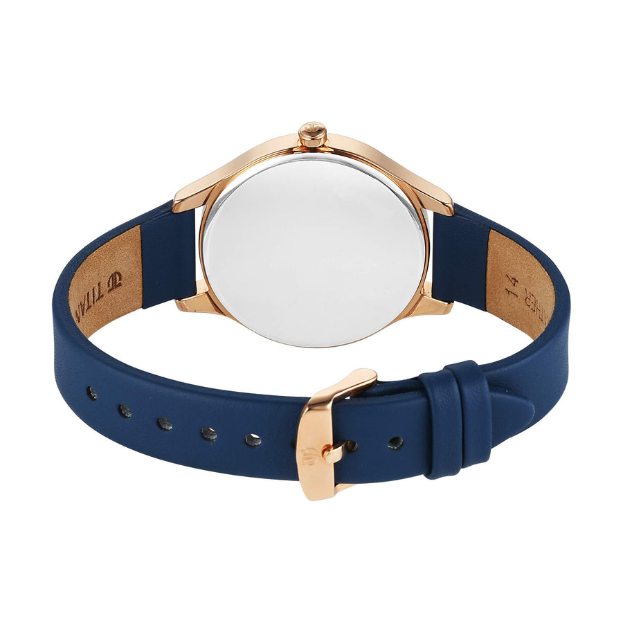 Titan Neo Quartz Analog Blue Dial Blue Leather Strap Watch For Women