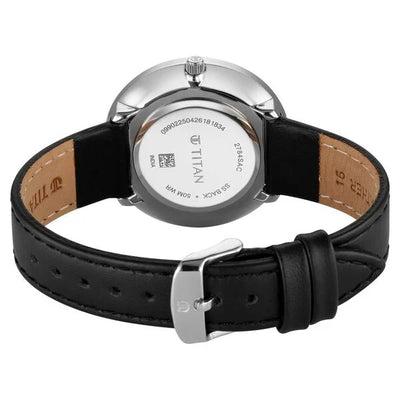 Titan Workwear Silver Dial Black Leather Strap Analog with Date Watch for Women