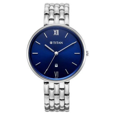 Titan Workwear Blue Dial Silver Metal Strap Analog with Date Watch for Women