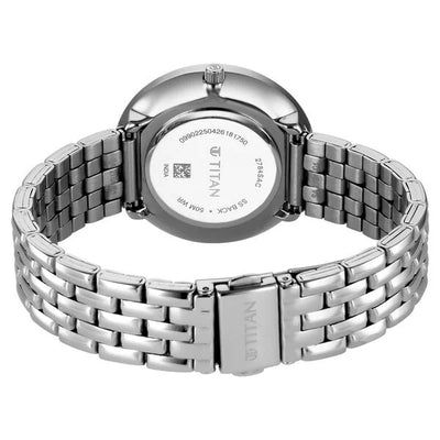 Titan Workwear Blue Dial Silver Metal Strap Analog with Date Watch for Women