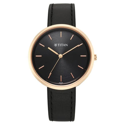 Titan Workwear Black Dial Leather Strap Analog Watch For Women