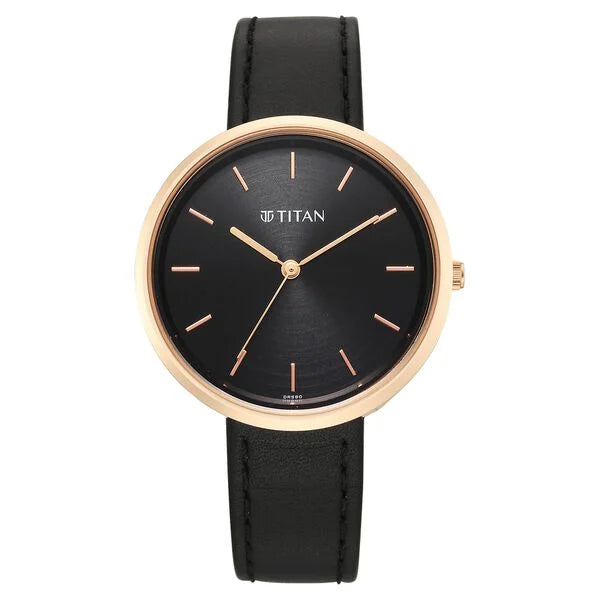 Titan Workwear Black Dial Leather Strap Analog Watch For Women