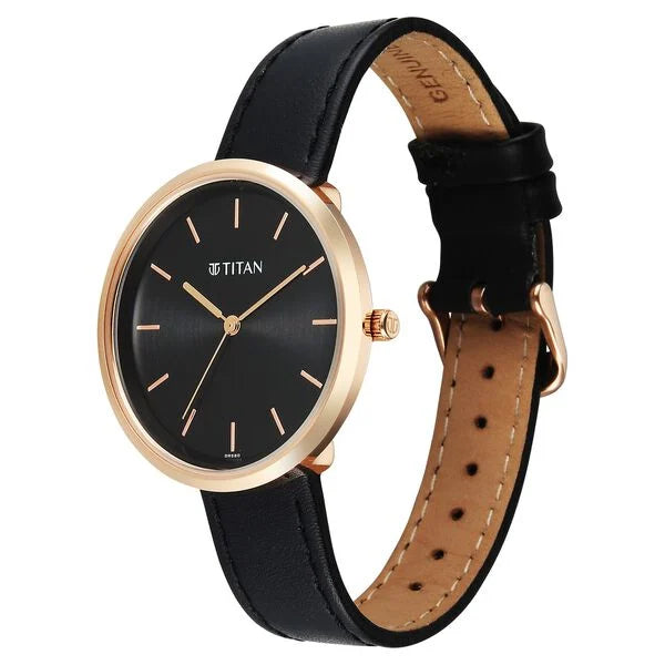 Titan Workwear Black Dial Leather Strap Analog Watch For Women