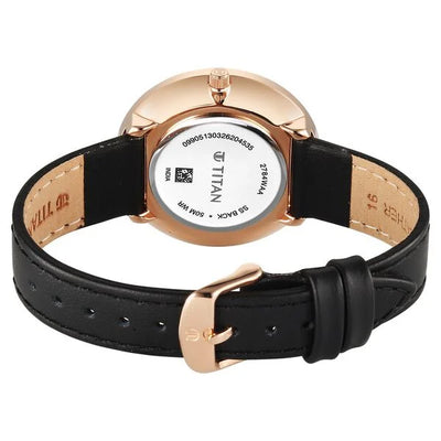 Titan Workwear Black Dial Leather Strap Analog Watch For Women