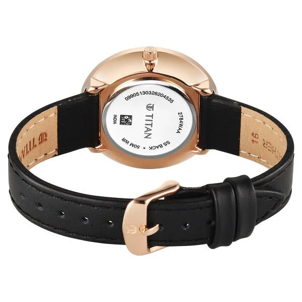 Titan Workwear Black Dial Leather Strap Analog Watch For Women
