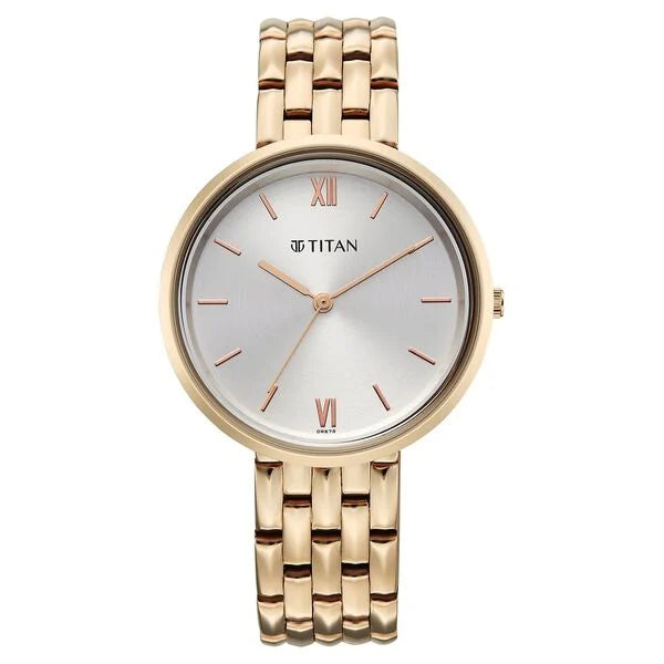 Titan Workwear Silver Dial Rose Gold Metal Strap Analog Watch For Women