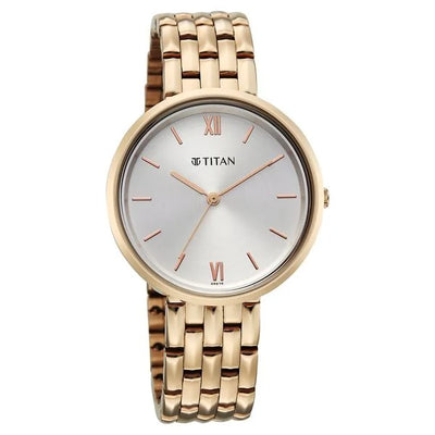 Titan Workwear Silver Dial Rose Gold Metal Strap Analog Watch For Women