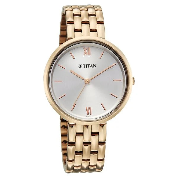 Titan Workwear Silver Dial Rose Gold Metal Strap Analog Watch For Women