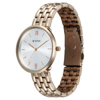 Titan Workwear Silver Dial Rose Gold Metal Strap Analog Watch For Women