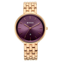 Titan Workwear Purple Dial Rose Gold Metal Strap Analog with Date Watch for Women