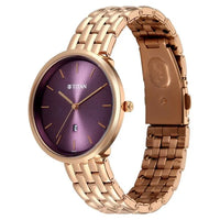 Titan Workwear Purple Dial Rose Gold Metal Strap Analog with Date Watch for Women