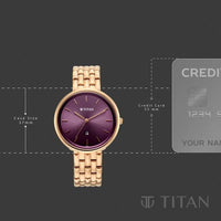 Titan Workwear Purple Dial Rose Gold Metal Strap Analog with Date Watch for Women