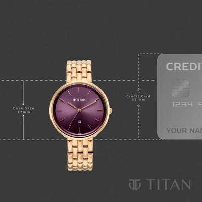 Titan Workwear Purple Dial Rose Gold Metal Strap Analog with Date Watch for Women