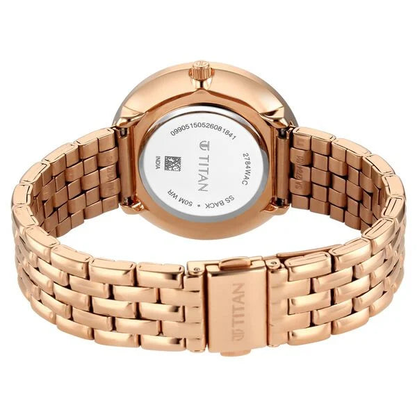 Titan Workwear Purple Dial Rose Gold Metal Strap Analog with Date Watch for Women