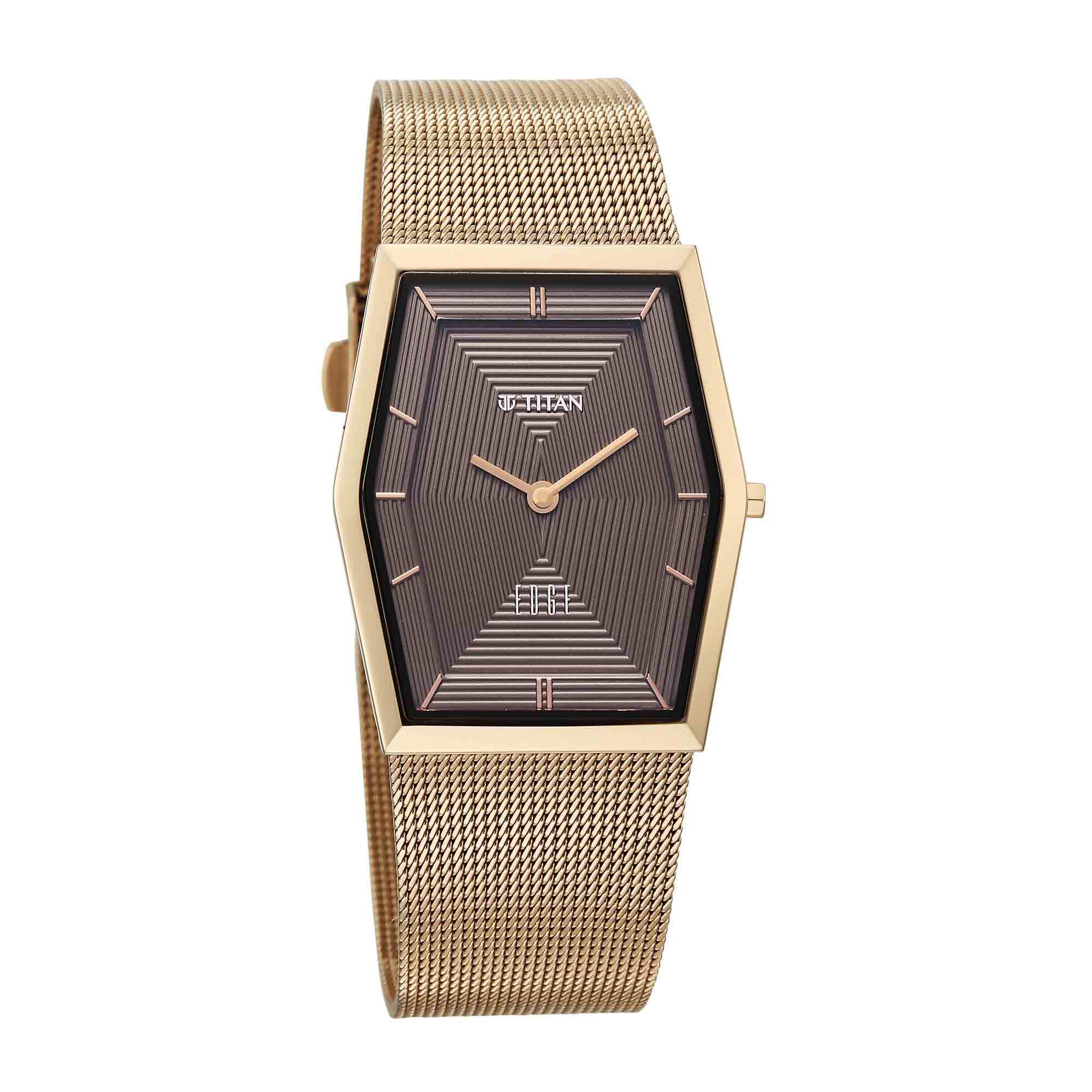 Titan Edge Brown Special Dial Gold Stainless Steel Strap Analog Watch for Women